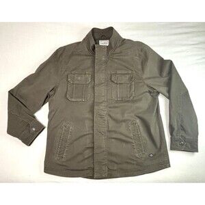 Flag Anthem Olive Mock Neck Trucker Military Shirt Jacket Zip‎ Up Hidden Button